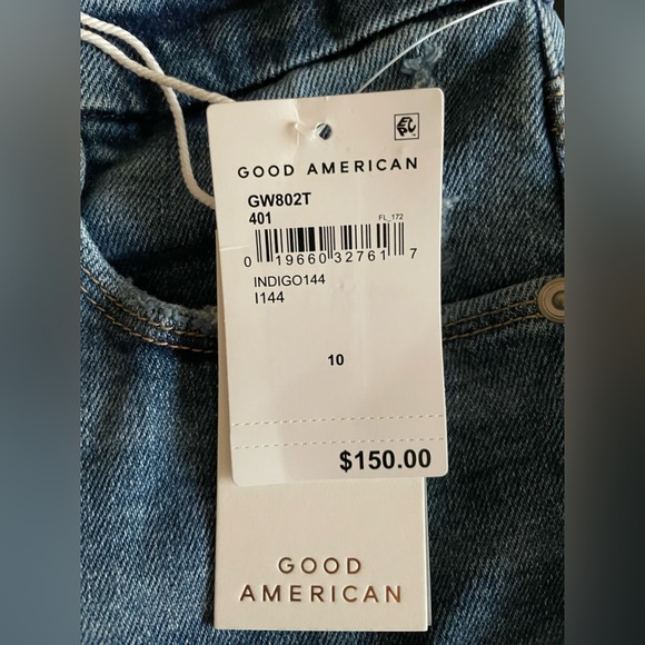 NWT Good American Good Waist Skinny Jeans Distressed Blue Wash Indigo144 Size 10 - Picture 7 of 10